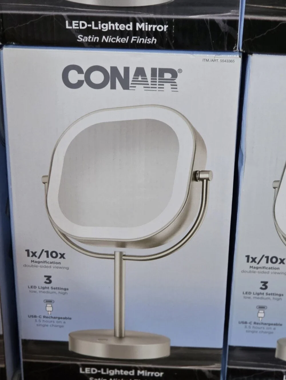 Conair LED Lighted Vanity Mirror 1x/10x Magnification Satin Nickel Open Box